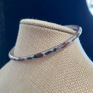 Cloisonne Pink and Green Floral Enamel Bracelet
